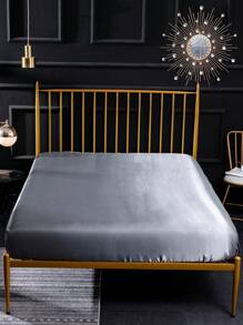 Solid Satin Fitted Sheet Set Without Filler - Grey - View 3