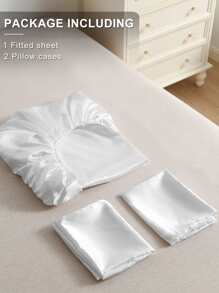 素色緞面床笠套裝不附帶墊芯 - 白色 - 查看 7