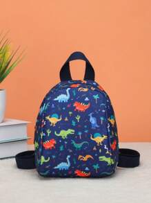 Cute Cartoon Dinosaur Mini Toddler Backpack, Random Printed Pattern Design - Navy Blue - View 1