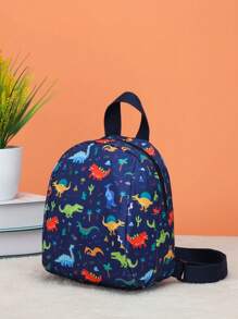 Cute Cartoon Dinosaur Mini Toddler Backpack, Random Printed Pattern Design - Navy Blue - View 2