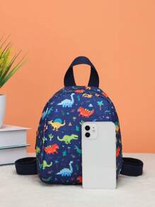 Cute Cartoon Dinosaur Mini Toddler Backpack, Random Printed Pattern Design - Navy Blue - View 3