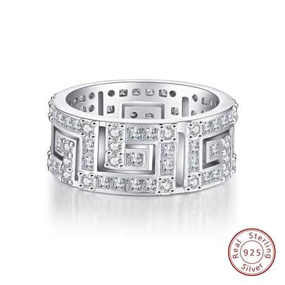 S925纯银闪亮耀眼订婚/结婚戒指，承诺/永恒戒指，精致珠宝，适合派对、约会、新娘佩戴