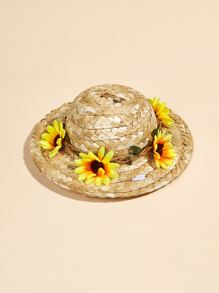 1入組花朵裝飾寵物帽子適用於狗狗和貓適用於戶外 - 黃色 - 查看 2