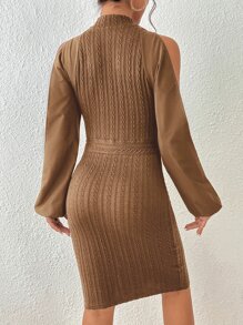 SHEIN Privé Đầm Cắt ra màu trơn Thanh lịch - Cà phê nâu - Xem 2