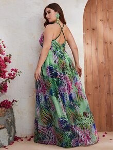 YISIKADO 大碼滿版印花吊帶連衣裙 - 彩色 - 查看 2