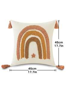 1pc Plush Star & Rainbow Pattern Decorative Cushion Cover With Tassels - Multicolor - View 2