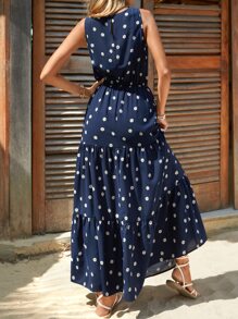 SHEIN Clasi Ditsy Floral Print Ruffle Hem Dress - Navy Blue - View 5