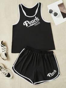 Plus Letter Graphic Contrast Binding Sports Set - Black and White - View 1