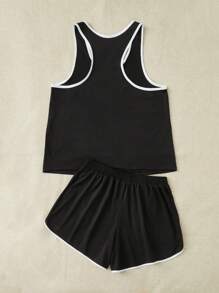 Plus Letter Graphic Contrast Binding Sports Set - Black and White - View 2