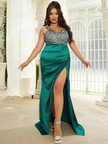 seomiscky Sukienki plus size Haft Zamek błyskawiczny Wycięcie Kwiatowy Elegancki