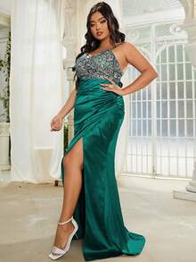 seomiscky Sukienki plus size Haft Zamek błyskawiczny Wycięcie Kwiatowy Elegancki