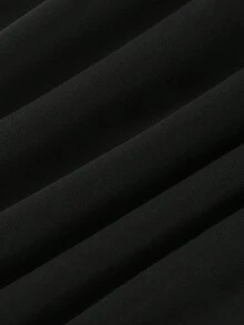 Đầm Viên lá sen Chia Dây kéo Nút phía trước màu trơn Thanh lịch - màu đen - Xem 6