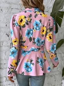 SHEIN Clasi Áo khoác  âu phục nữ Nút phía trước Hoa Giải trí - Hồng - Xem 2