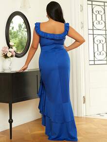 seomiscky Đầm Plus Size Xù phân lớp Dây kéo màu trơn Thanh lịch - Màu xanh lam - Xem 2