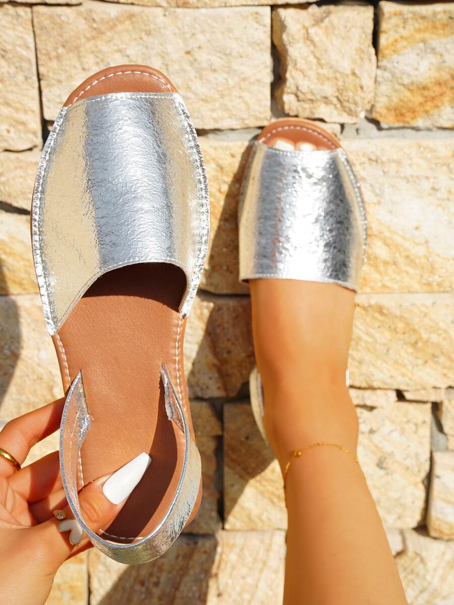 時尚銀涼鞋適用於女士金屬質感露跟涼鞋 - 銀色 - 查看 1