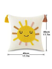 1pc Soft Velour Sunface Printed 100% Polyester Decorative Pillow Cover - Multicolor - View 2