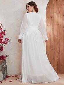 YISIKADO Đầm Plus Size Tương phản Mesh Xù Dải chun màu trơn Gợi cảm - trắng - Xem 2