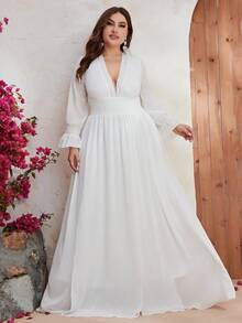 YISIKADO Đầm Plus Size Tương phản Mesh Xù Dải chun màu trơn Gợi cảm - trắng - Xem 4