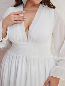 YISIKADO Đầm Plus Size Tương phản Mesh Xù Dải chun màu trơn Gợi cảm - trắng - Xem 6