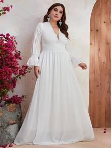 YISIKADO Đầm Plus Size Tương phản Mesh Xù Dải chun màu trơn Gợi cảm - trắng - Xem 7