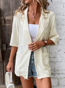 SHEIN Clasi 提花西裝領口袋貼布西裝外套 - 杏色 - 查看 4