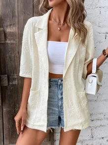 SHEIN Clasi 提花西裝領口袋貼布西裝外套 - 杏色 - 查看 5