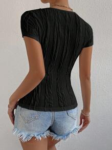 SHEIN Essnce Áo thun nữ màu trơn Giải trí - màu đen - Xem 2