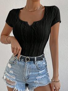 SHEIN Essnce Áo thun nữ màu trơn Giải trí - màu đen - Xem 4