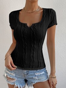 SHEIN Essnce Áo thun nữ màu trơn Giải trí - màu đen - Xem 5