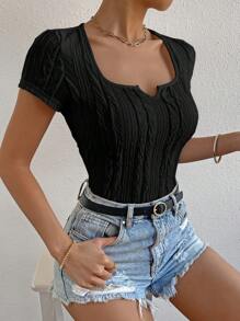 SHEIN Essnce Áo thun nữ màu trơn Giải trí - màu đen - Xem 6