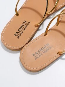 女士腳趾環設計平底時尚夏天T字帶涼鞋 - 金色 - 查看 6