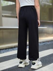 SHEIN Girls Butterfly Print Sweatpants - Black - View 3