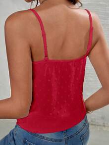 SHEIN Frenchy Swiss Dot Contrast Lace Cami Top - Red - View 5