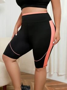 Yoga Basic Plus Colourblock Contrast Piping Wideband Waist Cycling Shorts - Multicolor - View 1