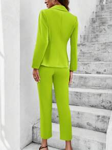 Chiquease Neon Lime Double Breasted Blazer & Trousers - Lime Green - View 2