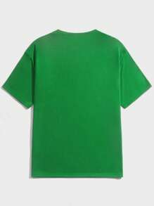 Manfinity Hombres Camiseta con estampado de dibujos animados y letra - Verde - Ver 2