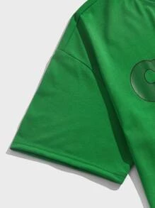 Manfinity Hombres Camiseta con estampado de dibujos animados y letra - Verde - Ver 3