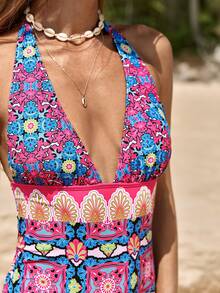 SHEIN Bañador una pieza con estampado halter - Multicolor - Ver 7