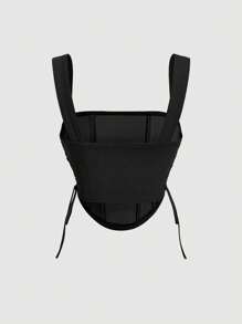 SHEIN MOD 黑色綁帶裝飾修身背心上衣 - 黑色 - 查看 2