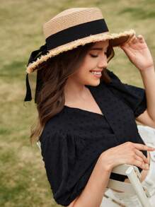 SHEIN VCAY Bow Decor Straw Hat Boho,School