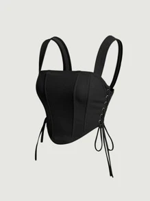 SHEIN MOD 黑色綁帶裝飾修身背心上衣 - 黑色 - 查看 3