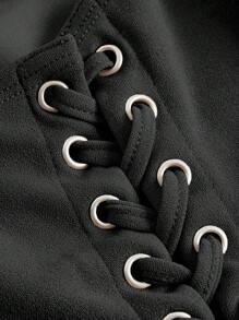 SHEIN MOD 黑色綁帶裝飾修身背心上衣 - 黑色 - 查看 5