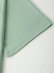 Manfinity Hombres Camiseta de hombros caídos con estampado de slogan y dibujos animados - Verde - Ver 3