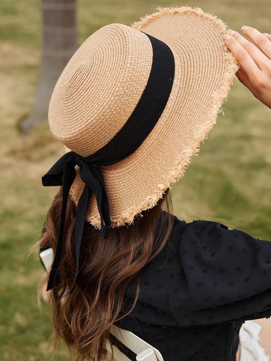 SHEIN VCAY Bow Decor Straw Hat Boho,School