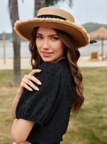 SHEIN VCAY Bow Decor Straw Hat Boho,School