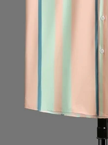 Manfinity Homme Hombres Camisa con estampado de rayas & Shorts de cintura con cordón - Multicolor - Ver 5