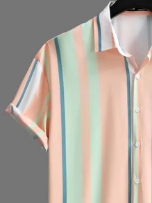 Manfinity Homme Hombres Camisa con estampado de rayas & Shorts de cintura con cordón - Multicolor - Ver 6