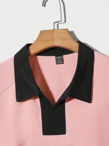 Manfinity Men's Loose Fit Slogan Graphic Polo Shirt With Contrast Collar And Raglan Sleeves - Pink - View 4