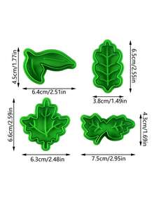 4pcs Leaf Design Cookie Stamp - Green - View 3
