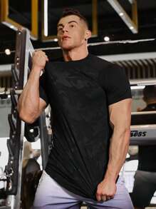 Manfinity Fitness Men Camo Print Sports Tee Workout Tops Workout Tops Gym Top Breathable Compression Shirt Men - Black - View 1